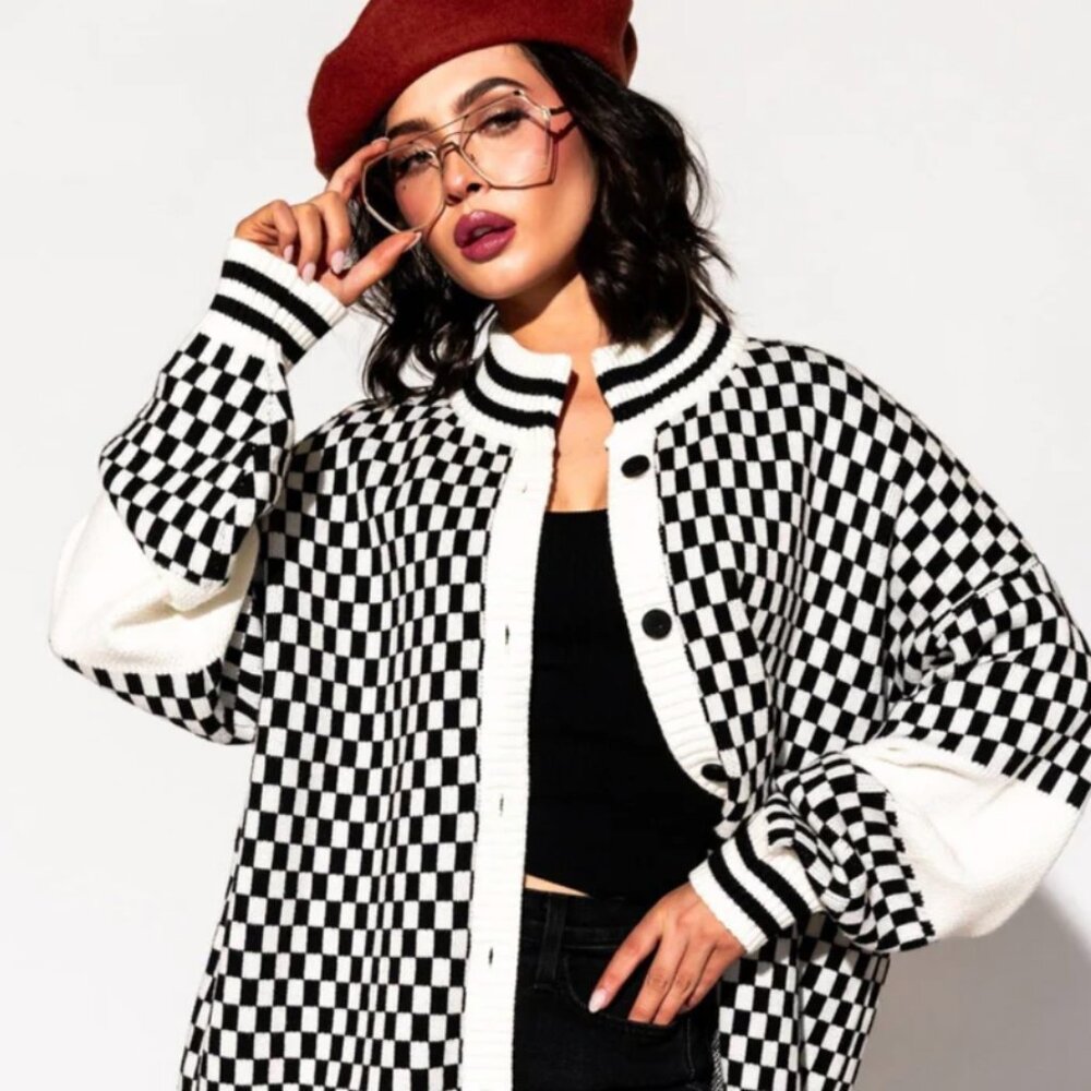 Dressed In LaLa - Get What I Want Grandpa Cardigan in Black + White